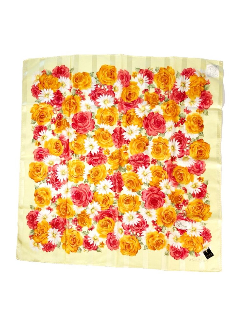 Yves Saint Laurent Floral Scarf – Silk & Cotton Blend – 21" Square